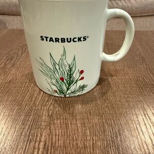 Starbucks White Mug with Green and Red Design